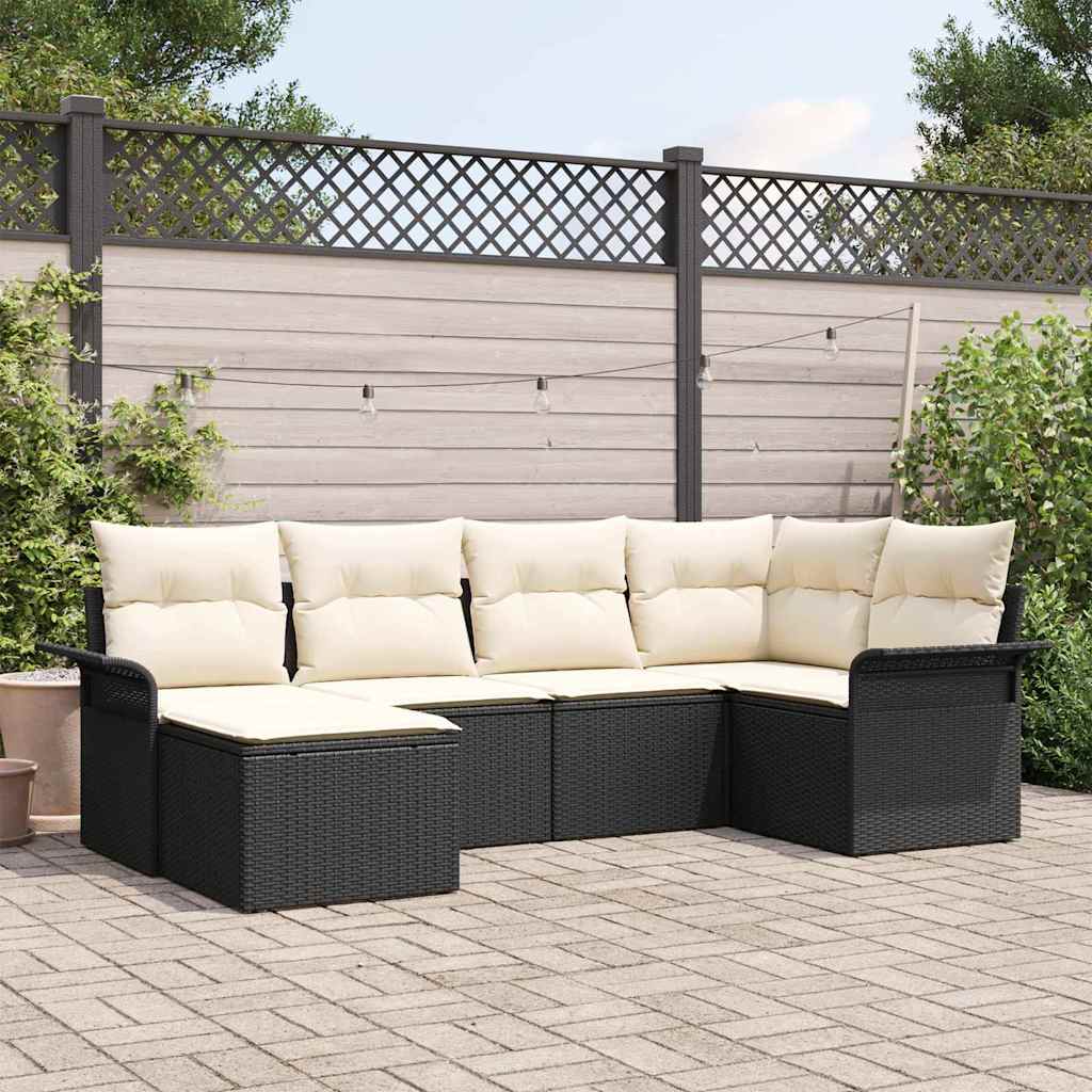 Gartensofa-set mit Speicher 6 pcs Schwarz Poly-Rattan
