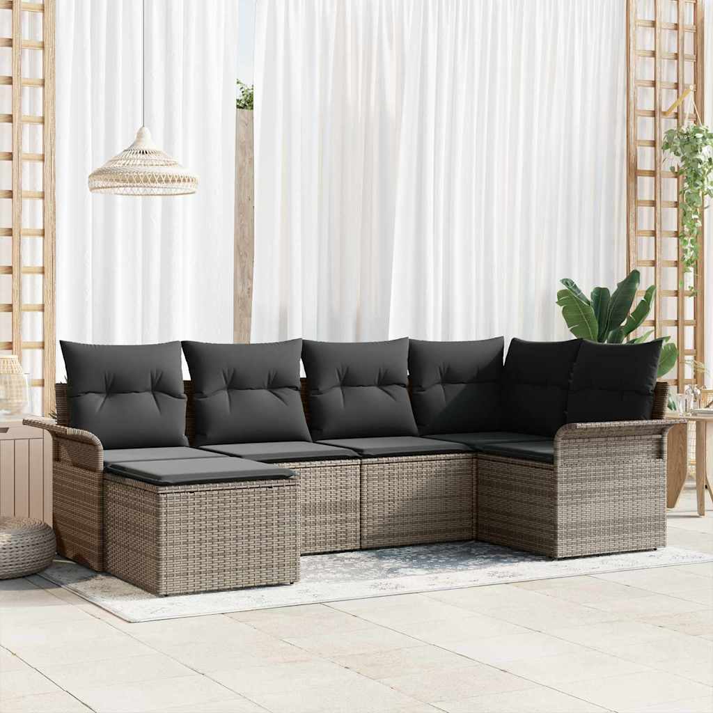 Gartensofa-set mit Speicher 6 pcs Schwarz Poly-Rattan