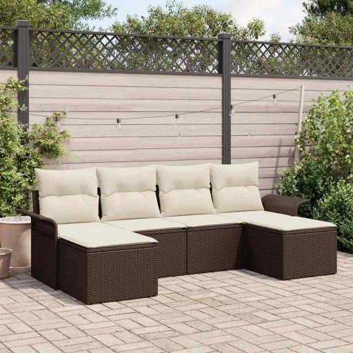 Gartensofa-set mit Speicher 6 pcs Schwarz Poly-Rattan