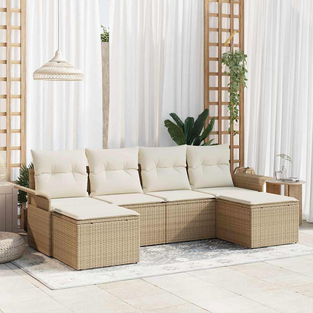 Gartensofa-set mit Speicher 6 pcs Schwarz Poly-Rattan