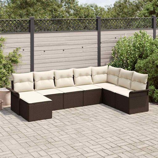 Garten-Sofa-Set mit Kissen 8 pcs Schwarz Poly Rattan