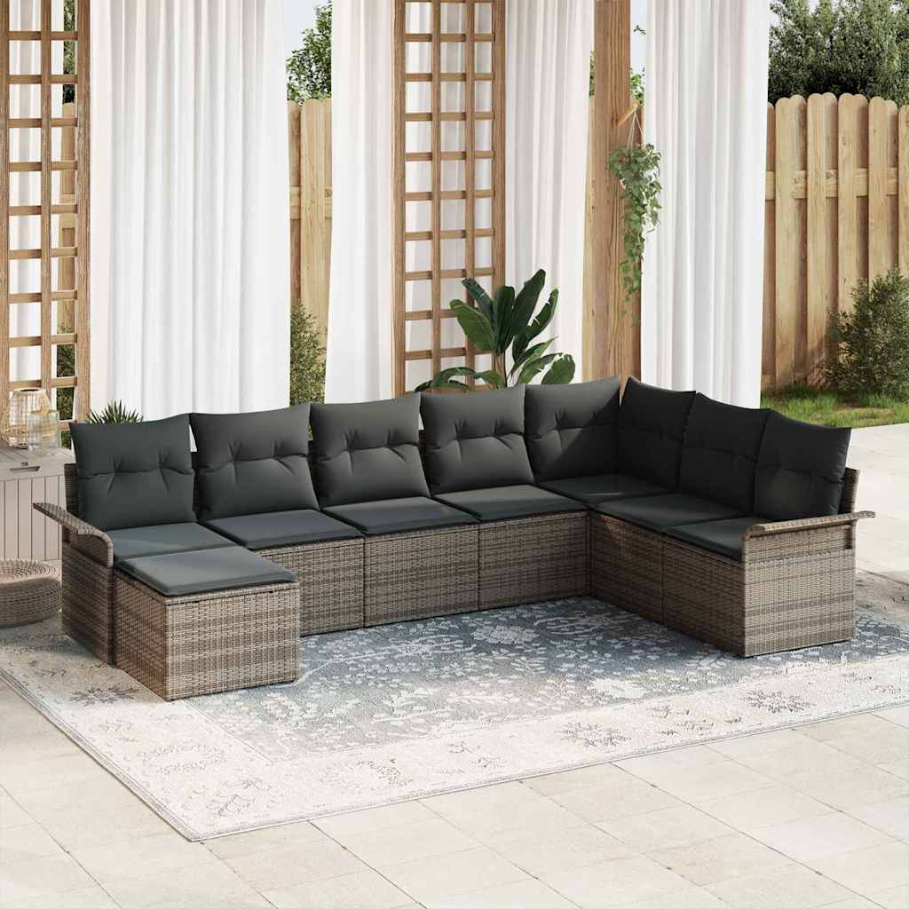 Garten-Sofa-Set mit Kissen 8 pcs Schwarz Poly Rattan