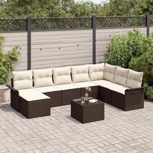 Garten-Sofa-Set mit Kissen 8 pcs Schwarz Poly Rattan