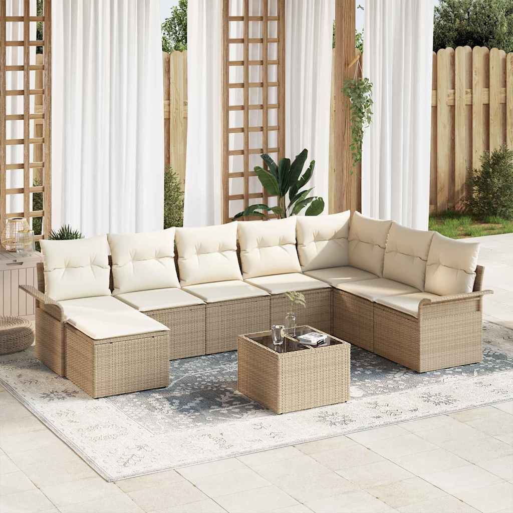 Garten-Sofa-Set mit Kissen 8 pcs Schwarz Poly Rattan