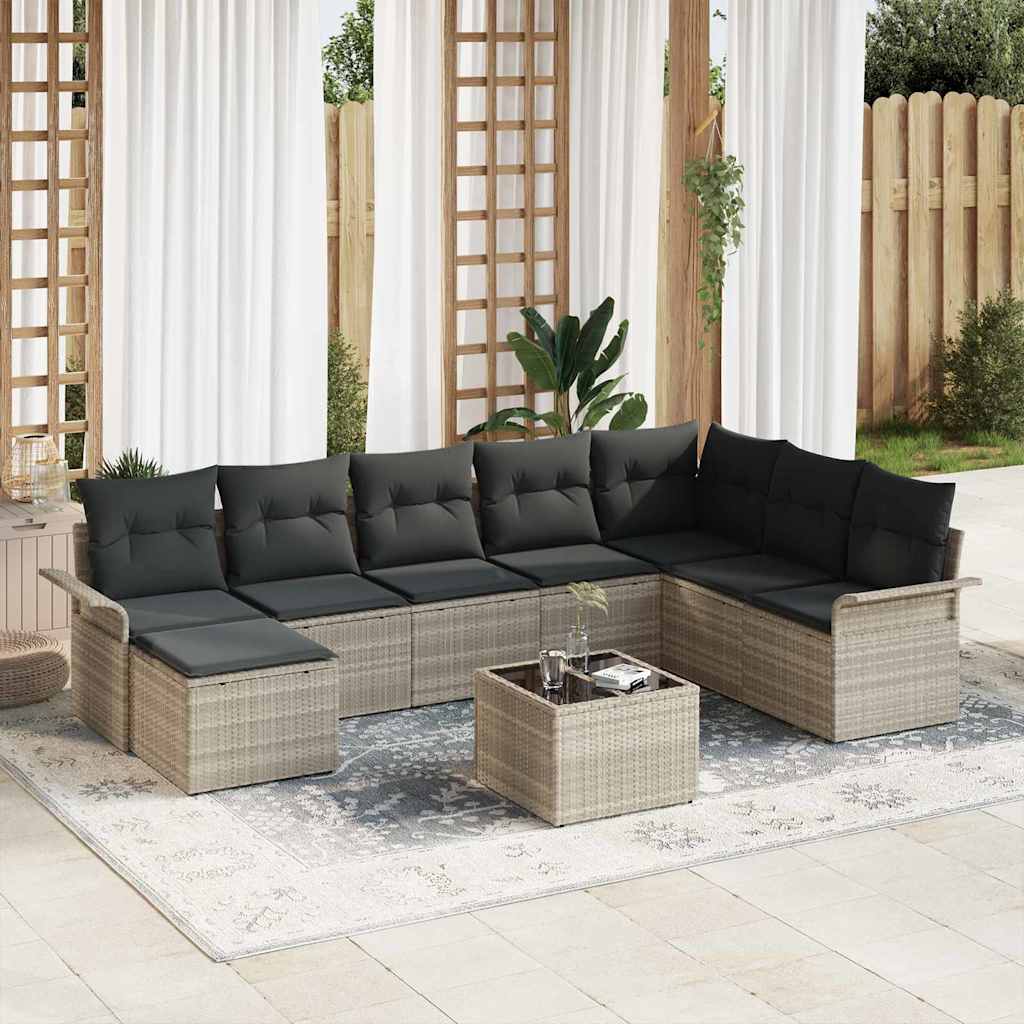 Garten-Sofa-Set mit Kissen 8 pcs Schwarz Poly Rattan