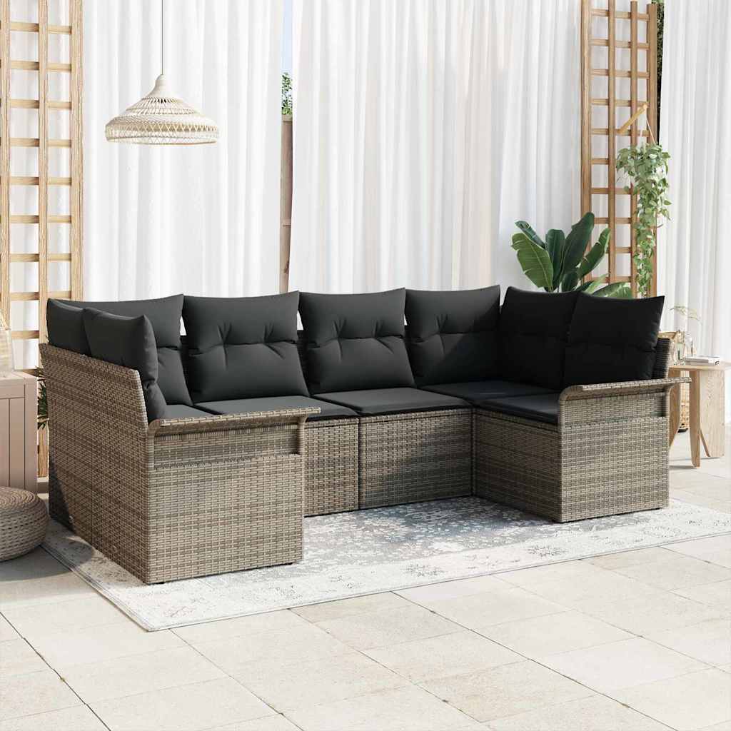 Garten-Sofa-Set mit Kissen 6 pcs Schwarz Poly Rattan