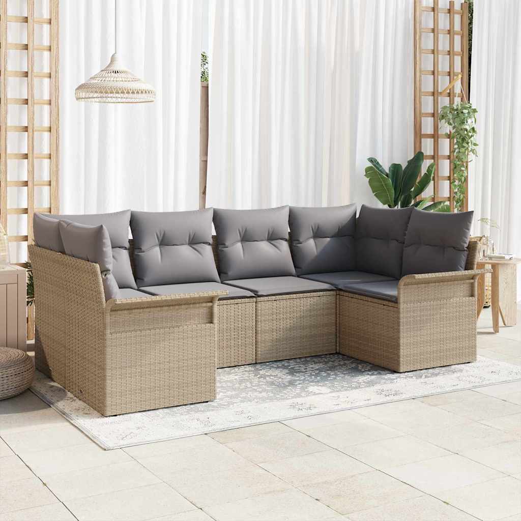 Garten-Sofa-Set mit Kissen 6 pcs Schwarz Poly Rattan