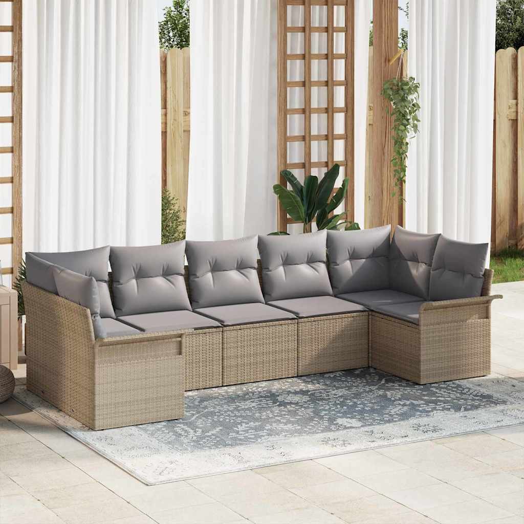 Garten-Sofa-Set mit Kissen 7 pcs Schwarz Poly Rattan