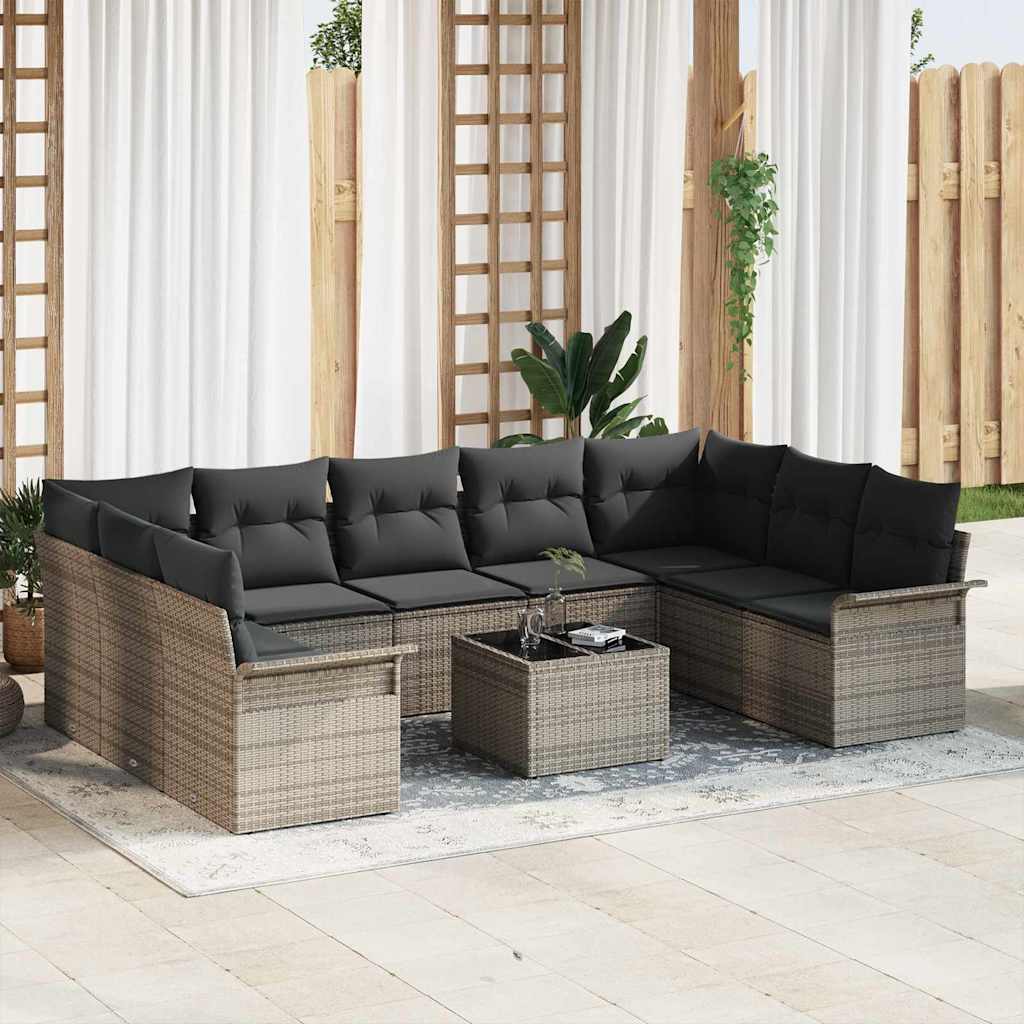 Gartensofa-set mit Speicher 9 pcs Schwarz Poly-Rattan