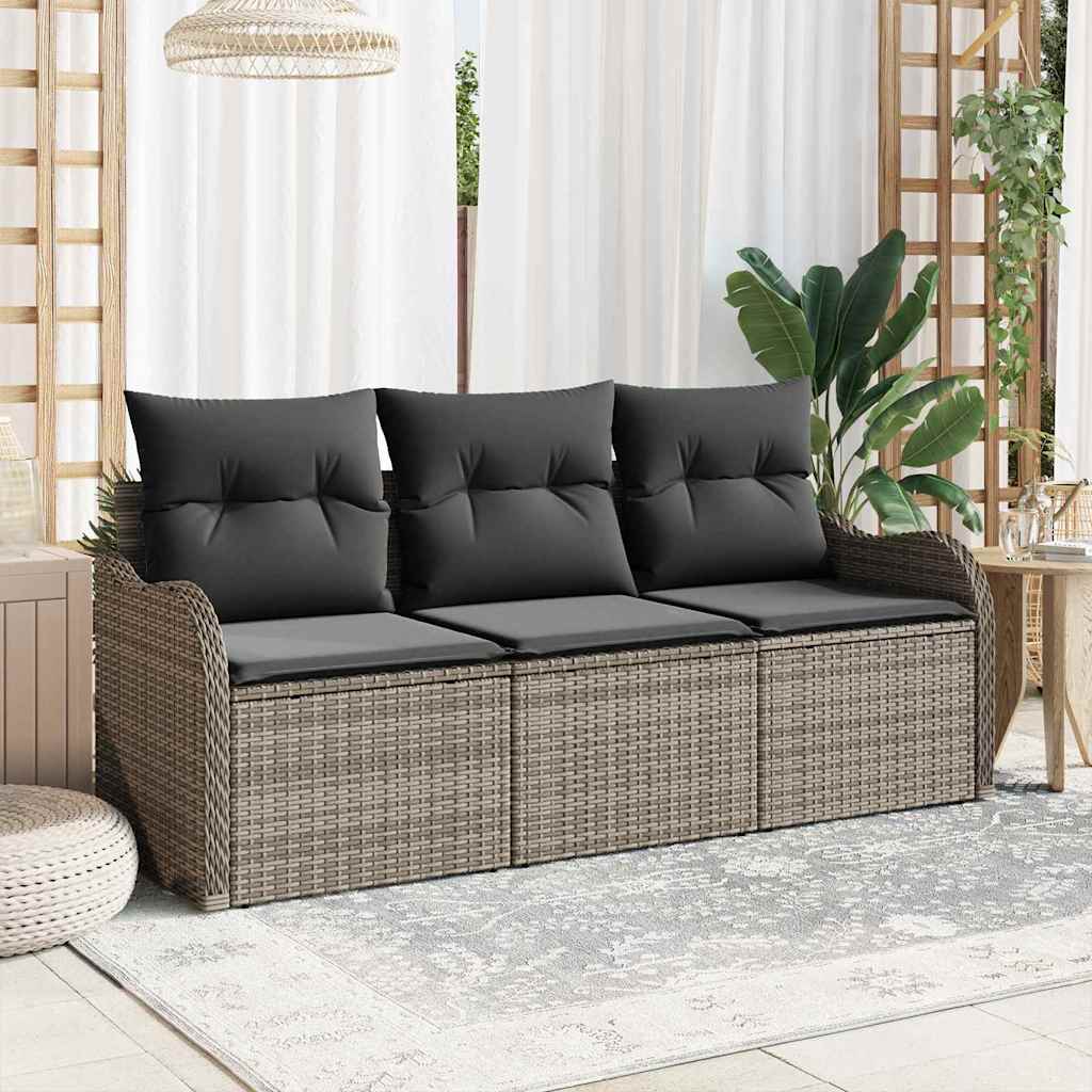 Garten-Sofa-Set mit Kissen 3 pcs Schwarz Poly Rattan
