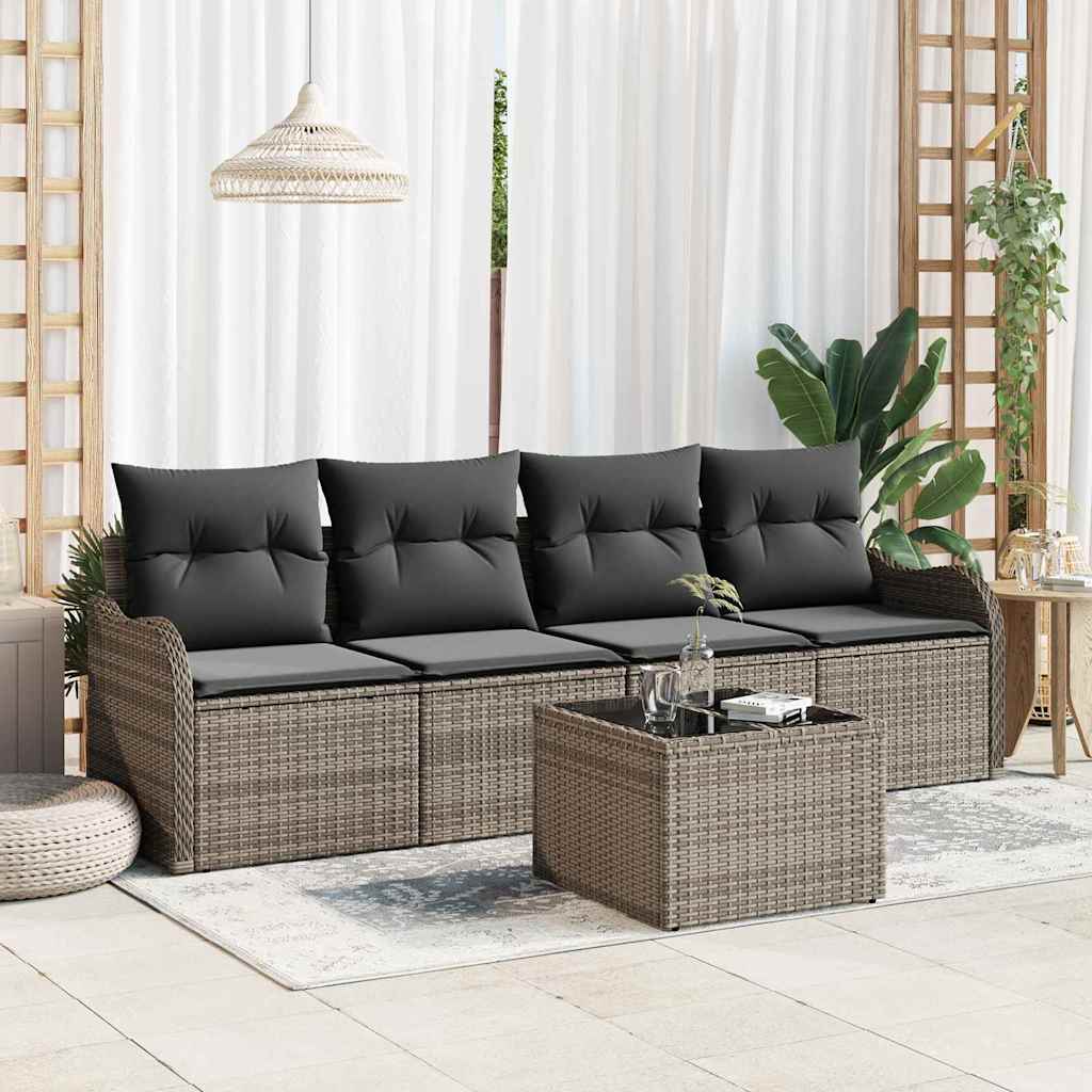 Gartensofa-set mit Speicher 5 pcs Schwarz und Creme Poly-Rattan