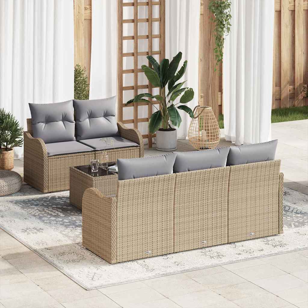 Garten-Sofa-Set mit Kissen mit Speicher 6 pcs Schwarz und Creme