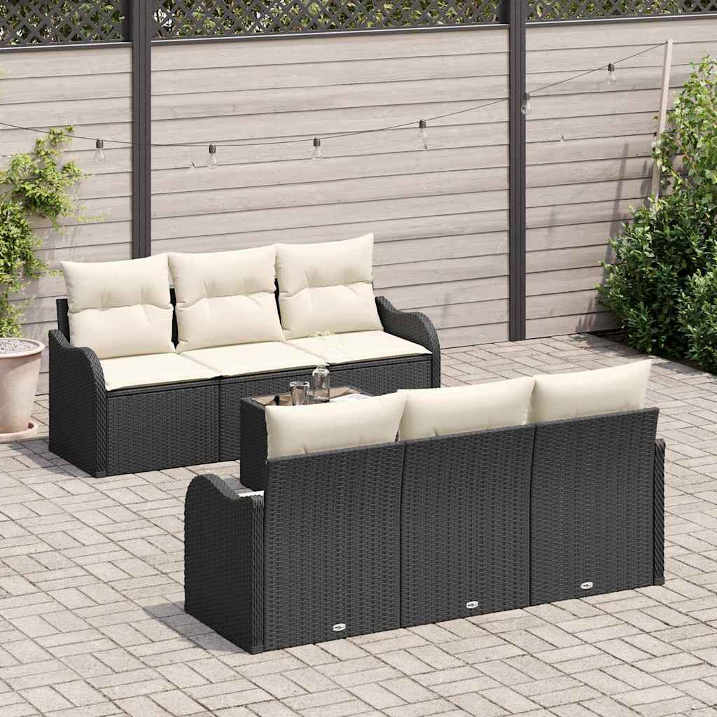 Garten-Sofa-Set mit Kissen mit Speicher 7 pcs Schwarz und Creme