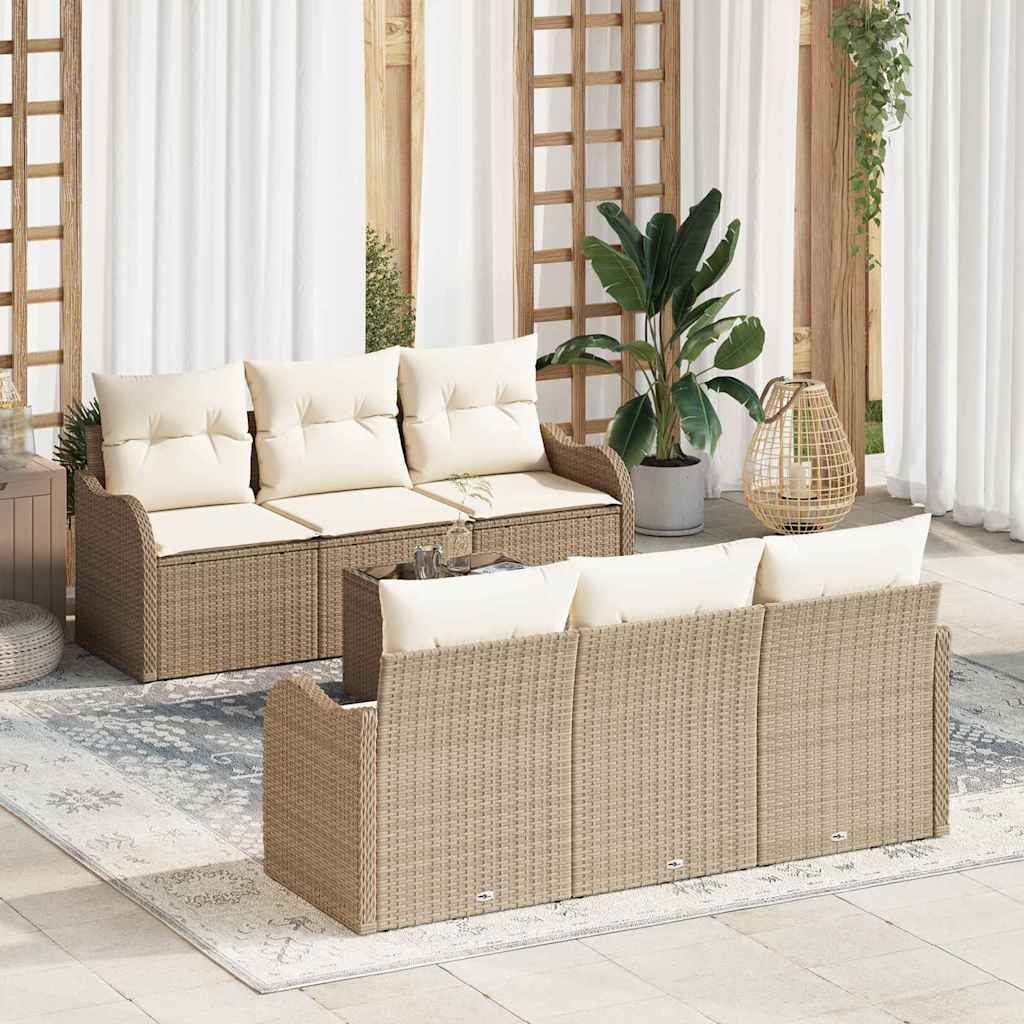 Garten-Sofa-Set mit Kissen mit Speicher 7 pcs Schwarz und Creme
