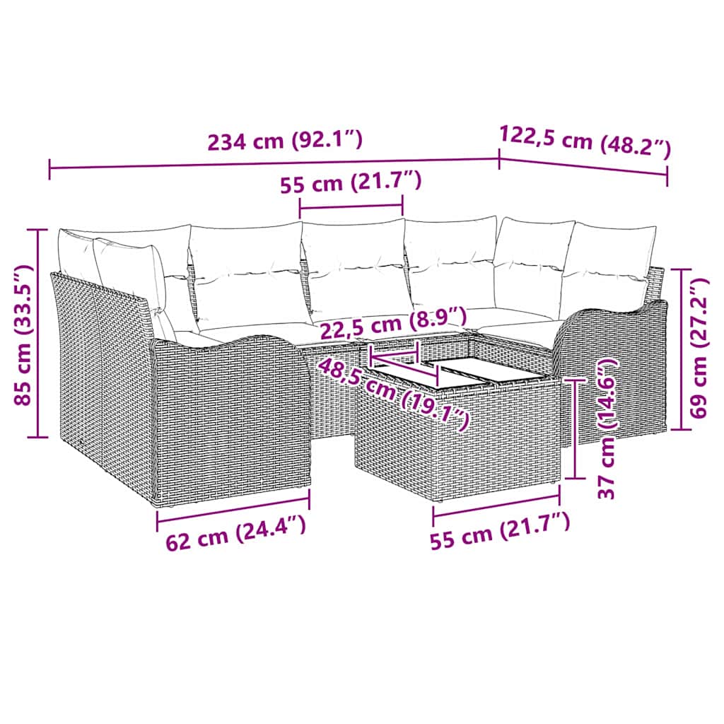 Garten-Sofa-Set mit Kissen mit Speicher 7 pcs Schwarz und Creme