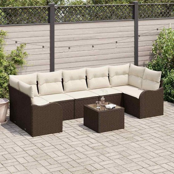 Garten-Sofa-Set mit Kissen mit Speicher 8 pcs Schwarz und Creme