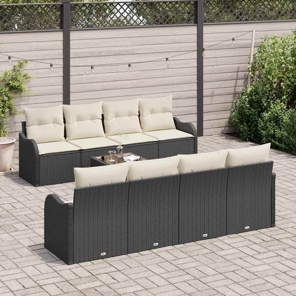Garten-Sofa-Set mit Kissen mit Speicher 9 pcs Schwarz und Creme