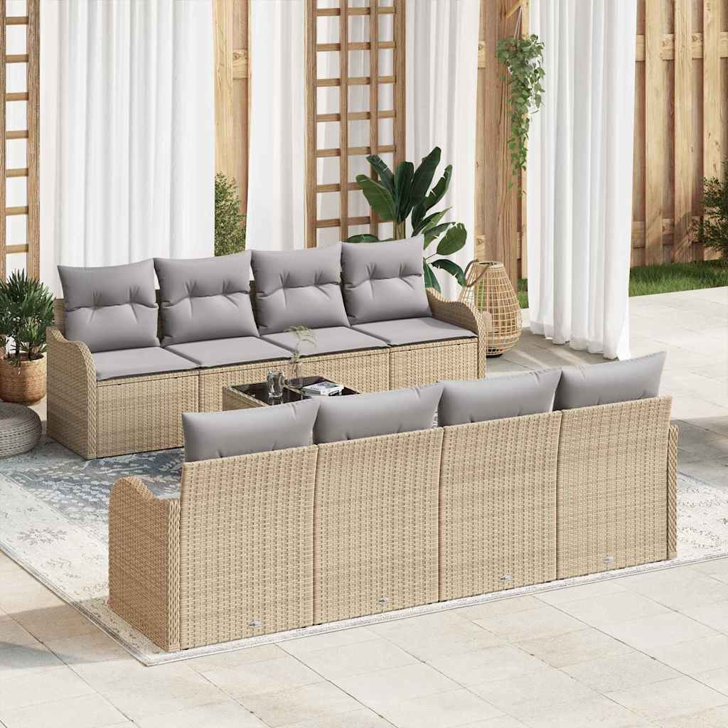 Garten-Sofa-Set mit Kissen mit Speicher 9 pcs Schwarz und Creme