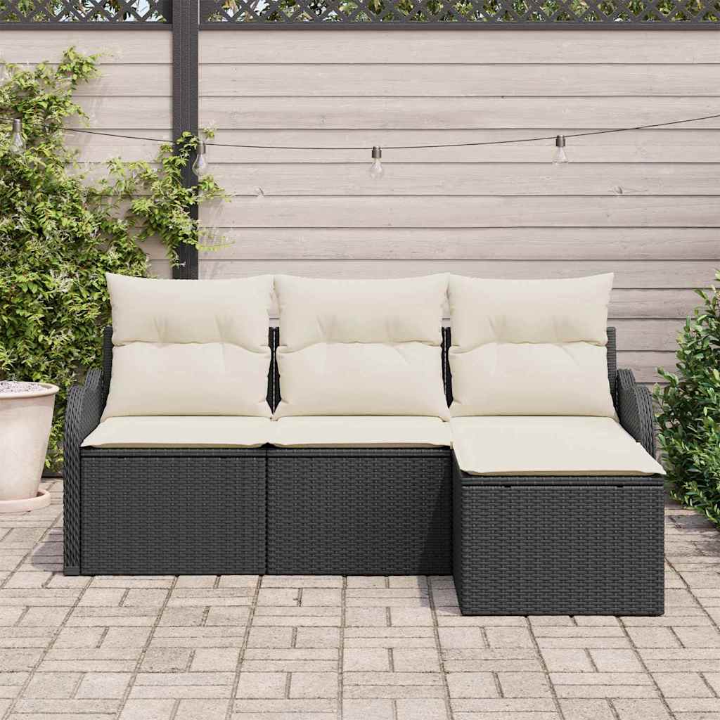 Gartensofa-set mit Speicher 4 pcs Schwarz Poly-Rattan