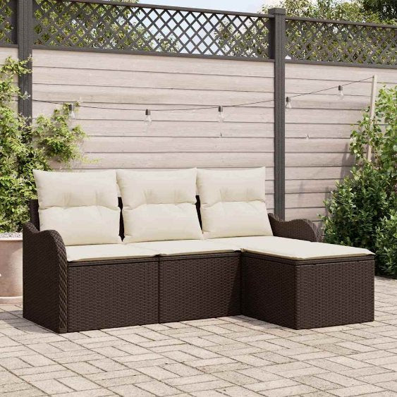Gartensofa-set mit Speicher 4 pcs Schwarz Poly-Rattan