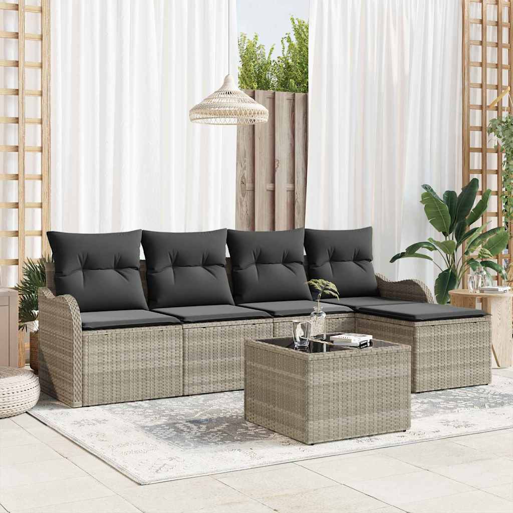 Garten-Sofa-Set mit Kissen 5 pcs Schwarz Poly Rattan