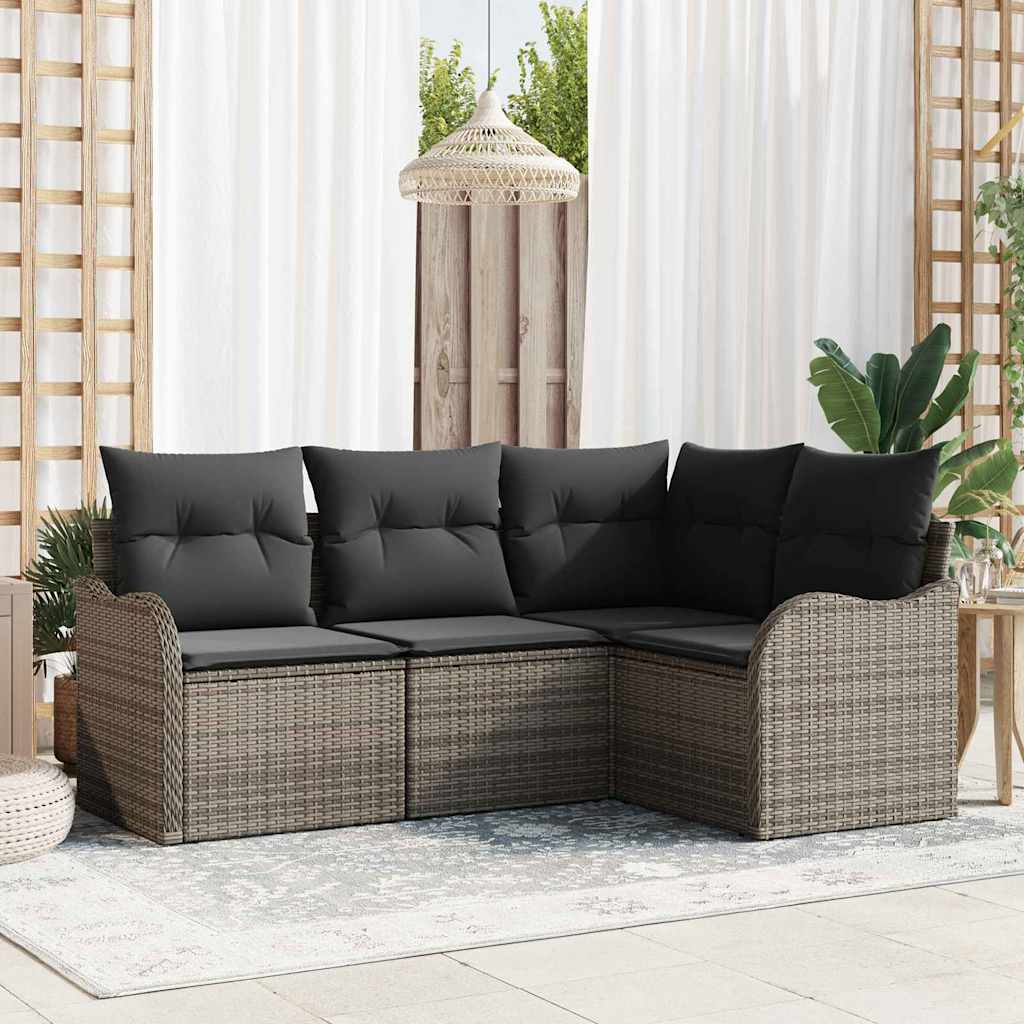 Gartensofa-set mit Speicher 4 pcs Schwarz Poly-Rattan
