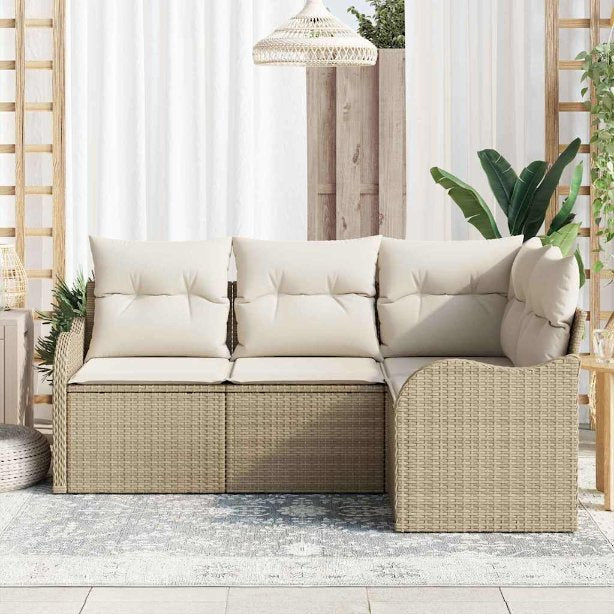 Gartensofa-set mit Speicher 4 pcs Schwarz Poly-Rattan