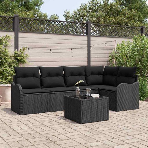 Gartensofa-set mit Speicher 5 pcs Schwarz Poly-Rattan