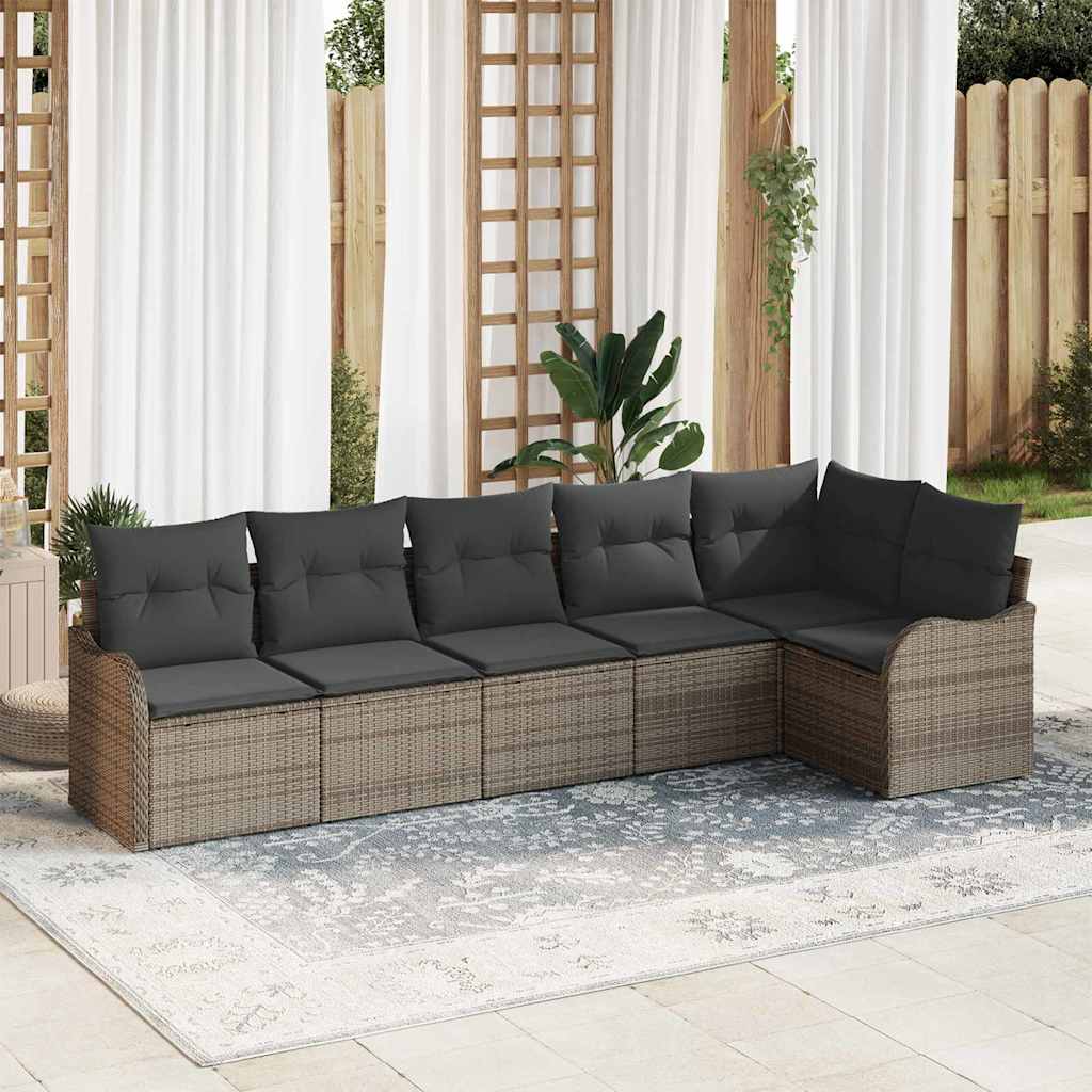 Garten-Sofa-Set mit Kissen 6 pcs Schwarz Poly Rattan