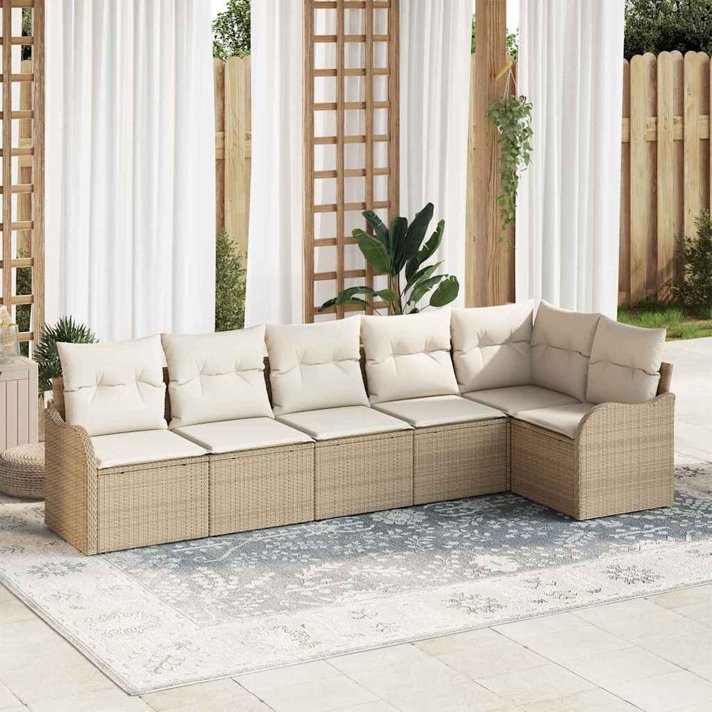 Garten-Sofa-Set mit Kissen 6 pcs Schwarz Poly Rattan
