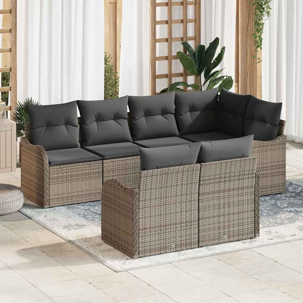 Garten-Sofa-Set mit Kissen 7 pcs Schwarz Poly Rattan