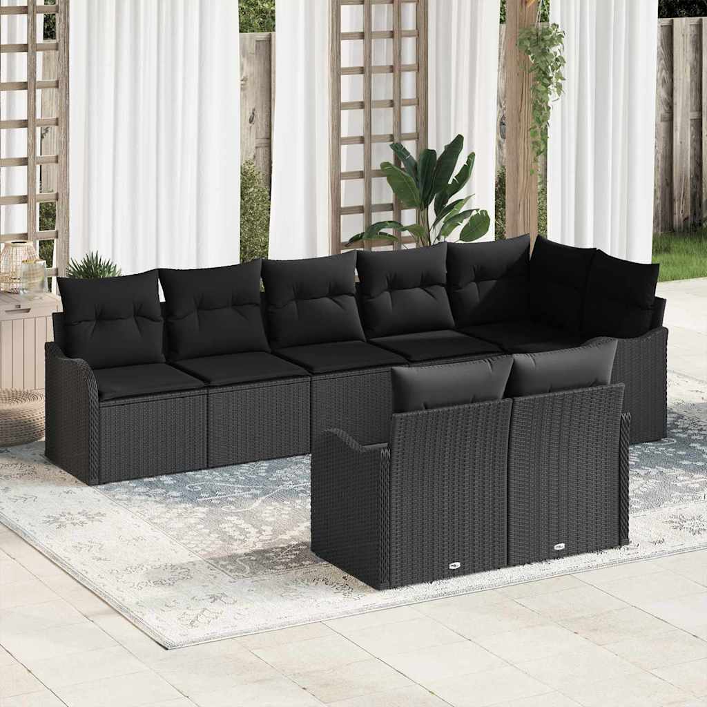 Gartensofa-set mit Speicher 8 pcs Schwarz und Weiß Poly-Rattan