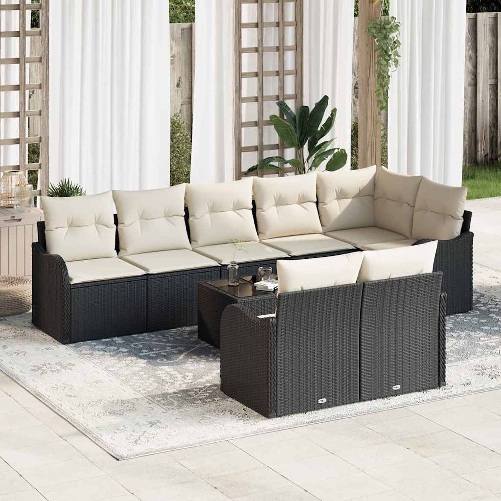 Gartensofa-set mit Speicher 8 pcs Schwarz und Weiß Poly-Rattan