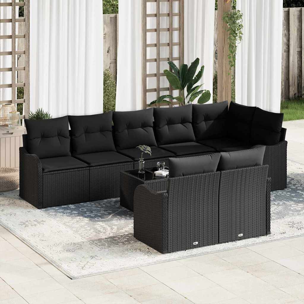 Gartensofa-set mit Speicher 8 pcs Schwarz und Weiß Poly-Rattan