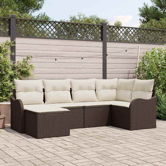 Garten-Sofa-Set mit Kissen 6 pcs Schwarz und Weiß Poly Rattan