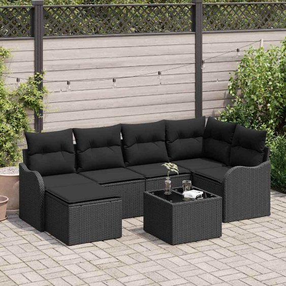Garten-Sofa-Set mit Kissen 6 pcs Schwarz und Weiß Poly Rattan