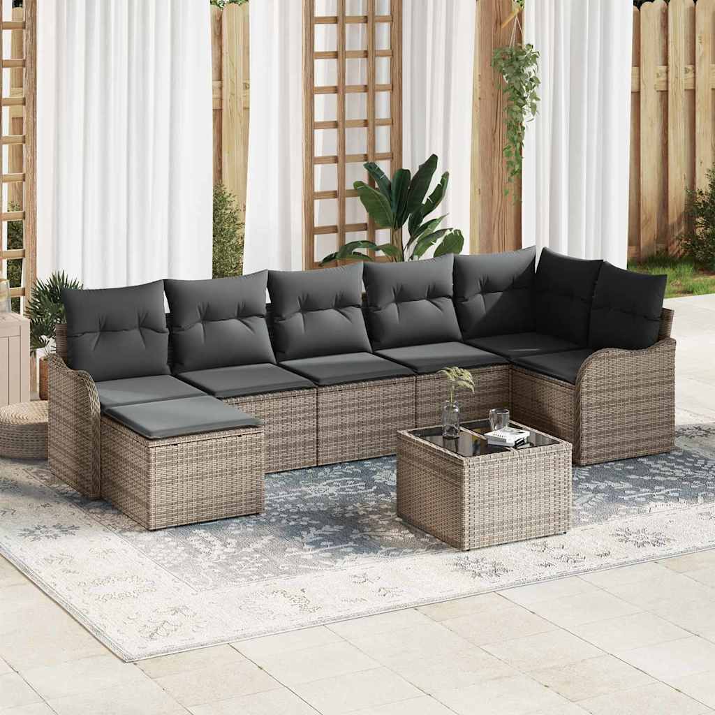 Garten-Sofa-Set mit Kissen 7 pcs Schwarz und Weiß Poly Rattan