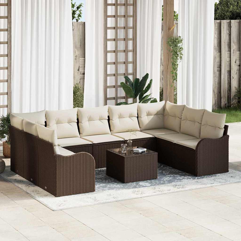Gartensofa-set mit Speicher 9 pcs Schwarz und Weiß Poly-Rattan
