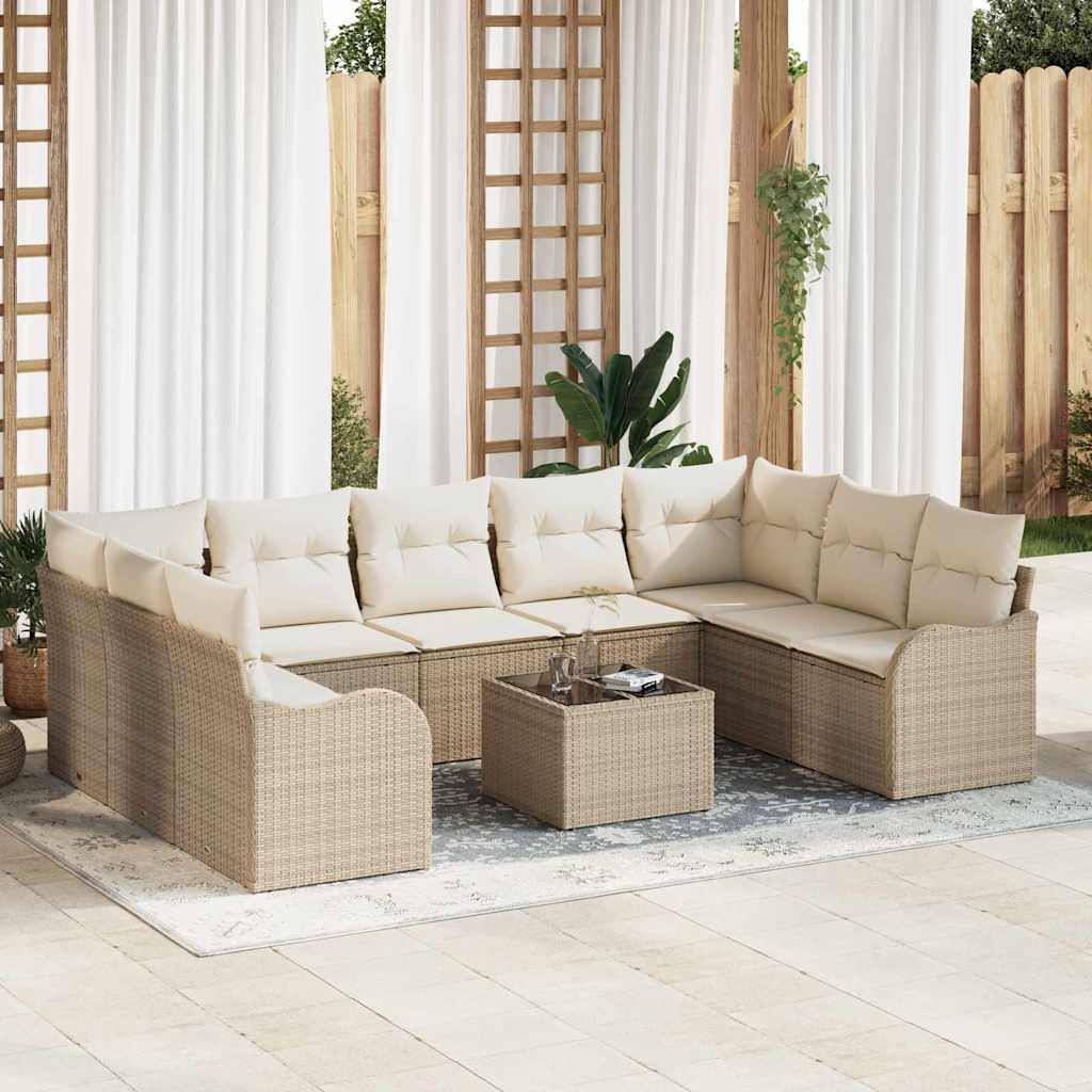 Gartensofa-set mit Speicher 9 pcs Schwarz und Weiß Poly-Rattan