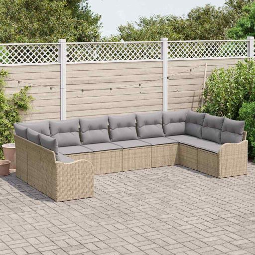 Gartensofa-set mit Speicher 10 pcs Schwarz und Weiß Poly-Rattan