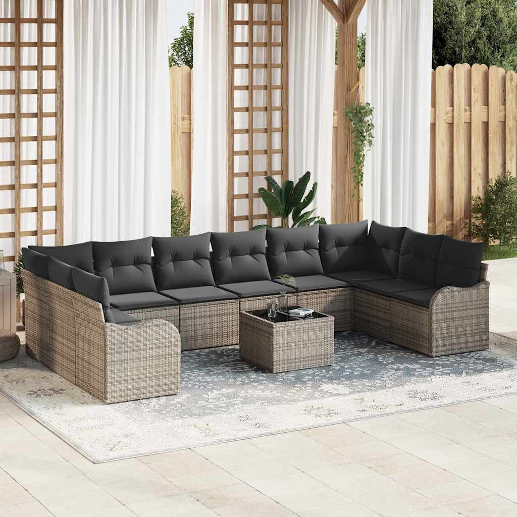 Gartensofa-set mit Speicher 10 pcs Schwarz und Weiß Poly-Rattan