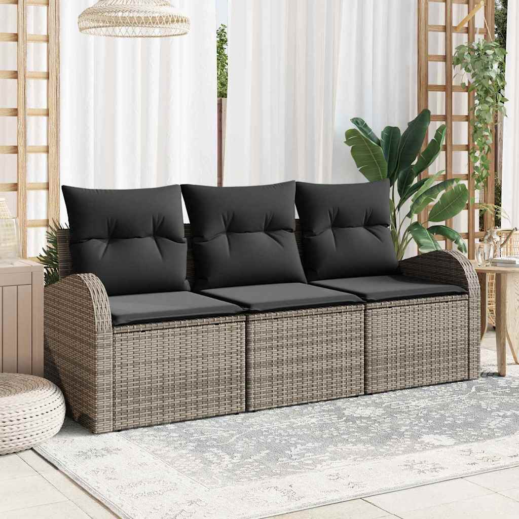 Garten-Sofa-Set mit Kissen 3 pcs Schwarz und Weiß Poly Rattan