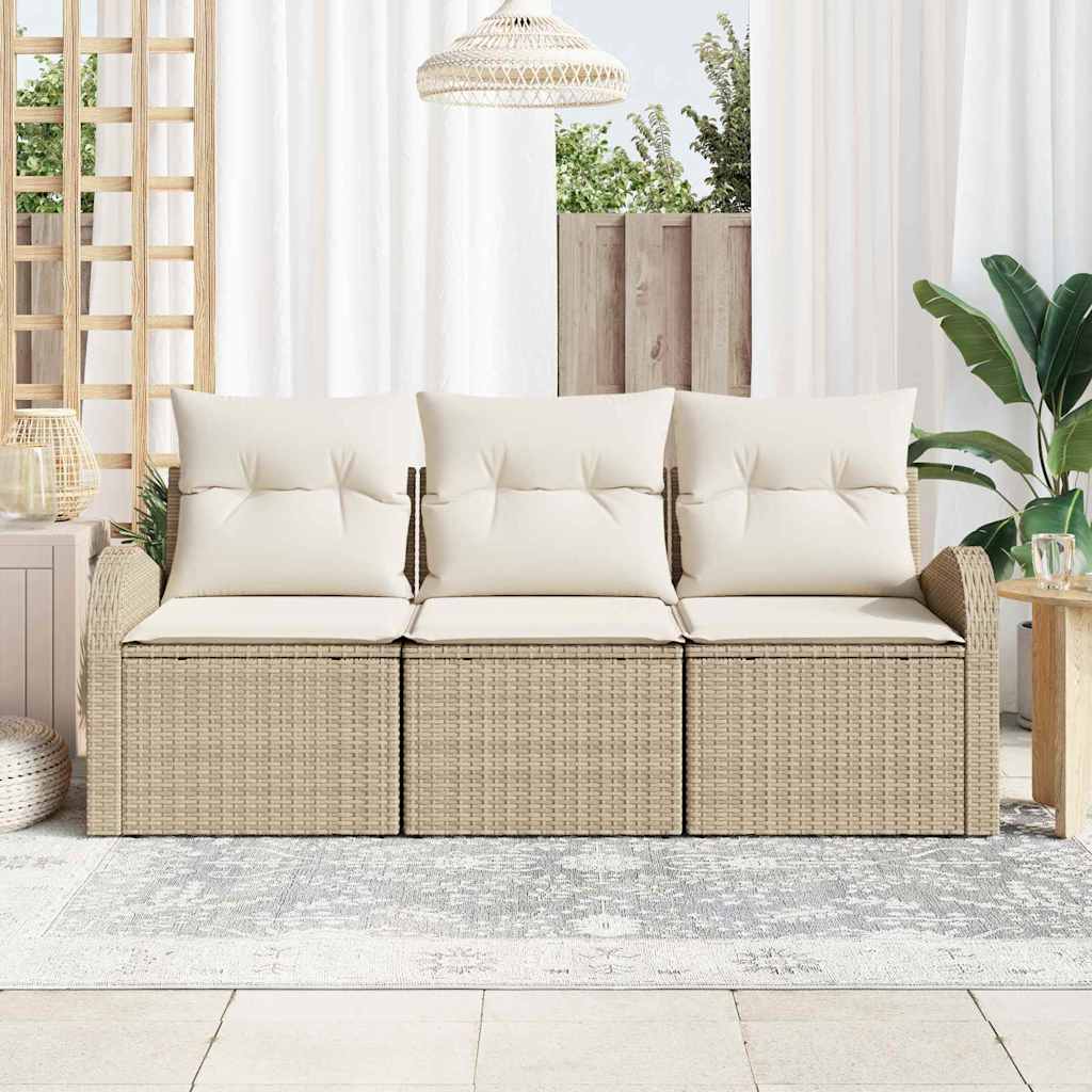 Garten-Sofa-Set mit Kissen 3 pcs Schwarz und Weiß Poly Rattan