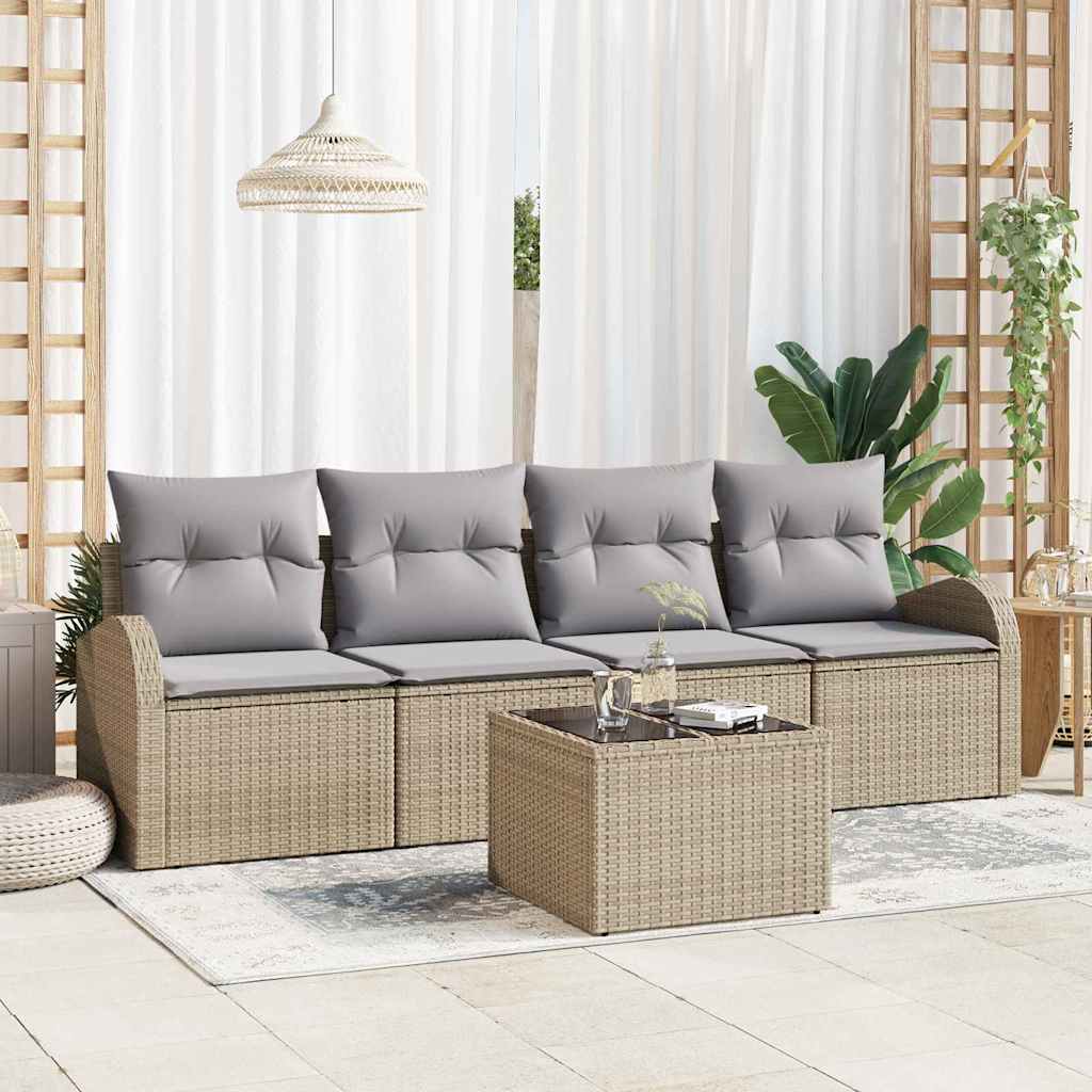 Garten-Sofa-Set mit Kissen mit Speicher 5 pcs Schwarz und Creme