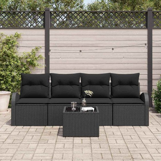Garten-Sofa-Set mit Kissen mit Speicher 5 pcs Schwarz und Creme