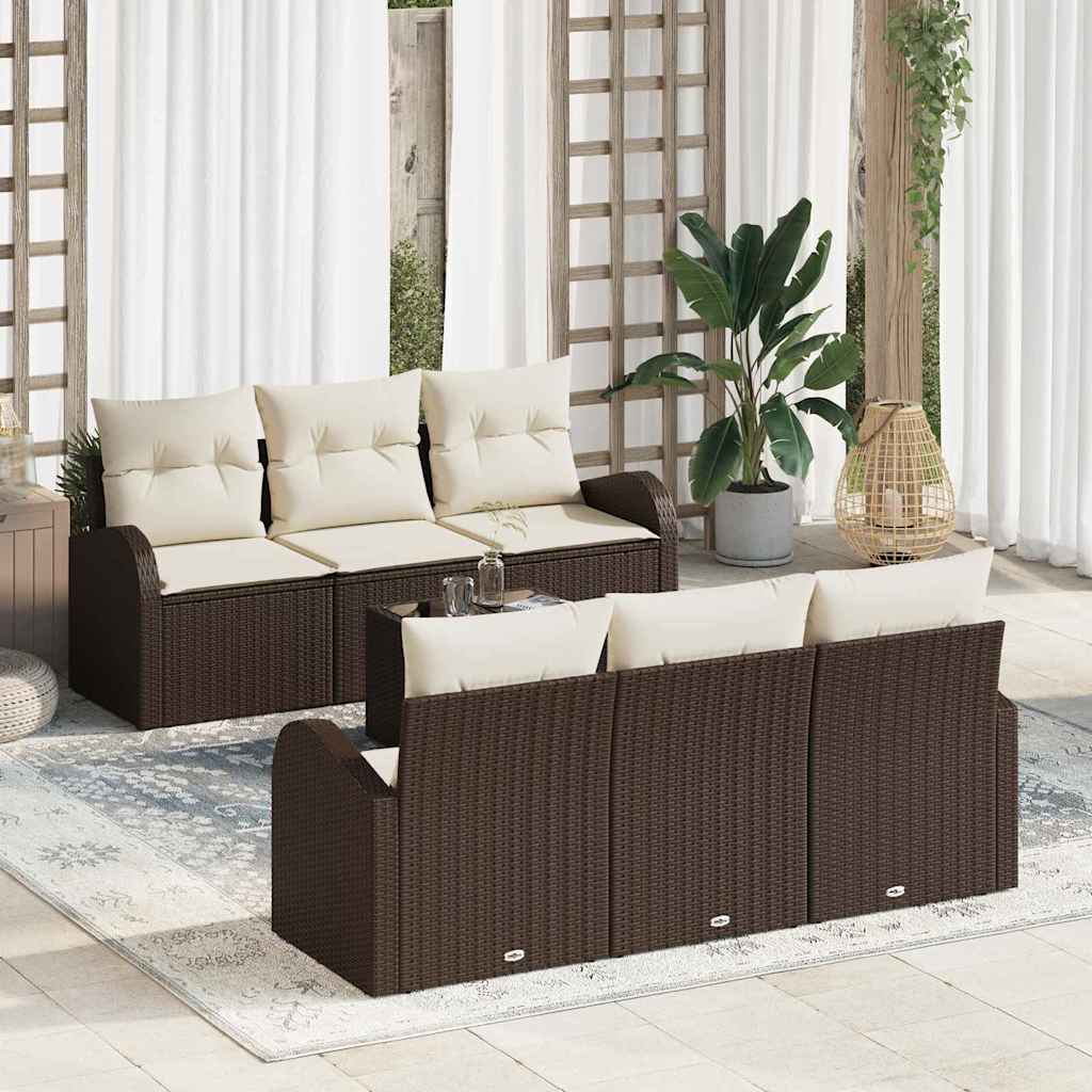 Gartensofa-set mit Speicher 7 pcs Schwarz und Creme Poly-Rattan