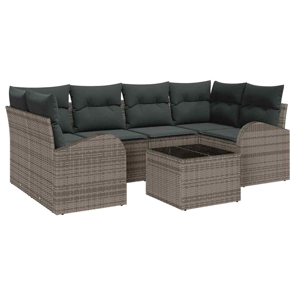 Garten-Sofa-Set mit Kissen mit Speicher 7 pcs Schwarz und Creme