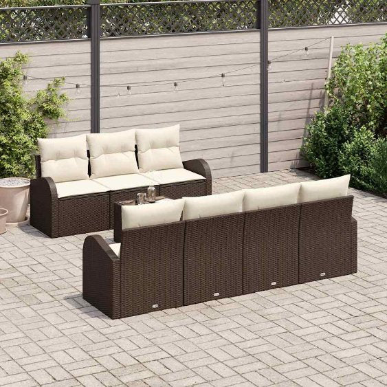 Garten-Sofa-Set mit Kissen mit Speicher 8 pcs Schwarz und Creme