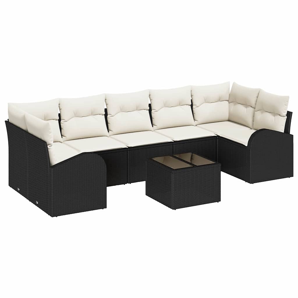 Garten-Sofa-Set mit Kissen mit Speicher 8 pcs Schwarz und Creme