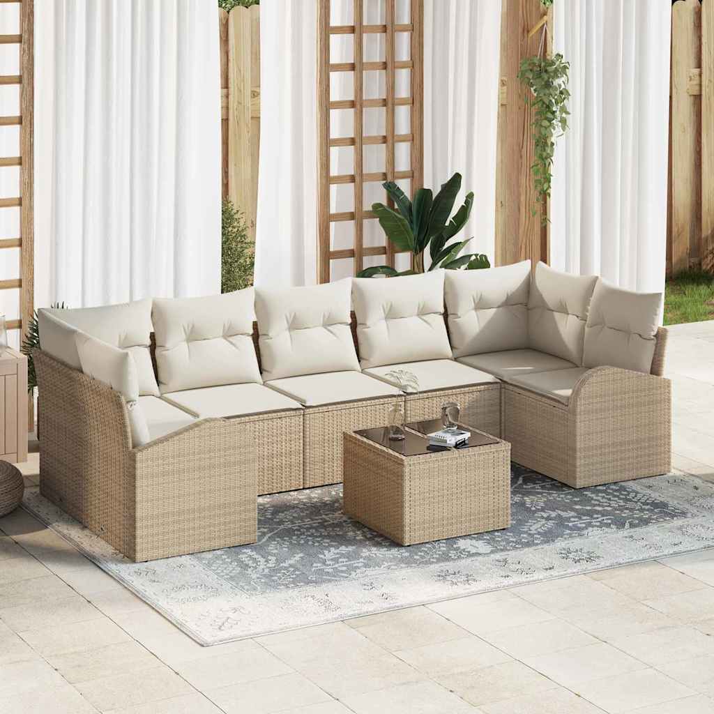 Garten-Sofa-Set mit Kissen mit Speicher 8 pcs Schwarz und Creme